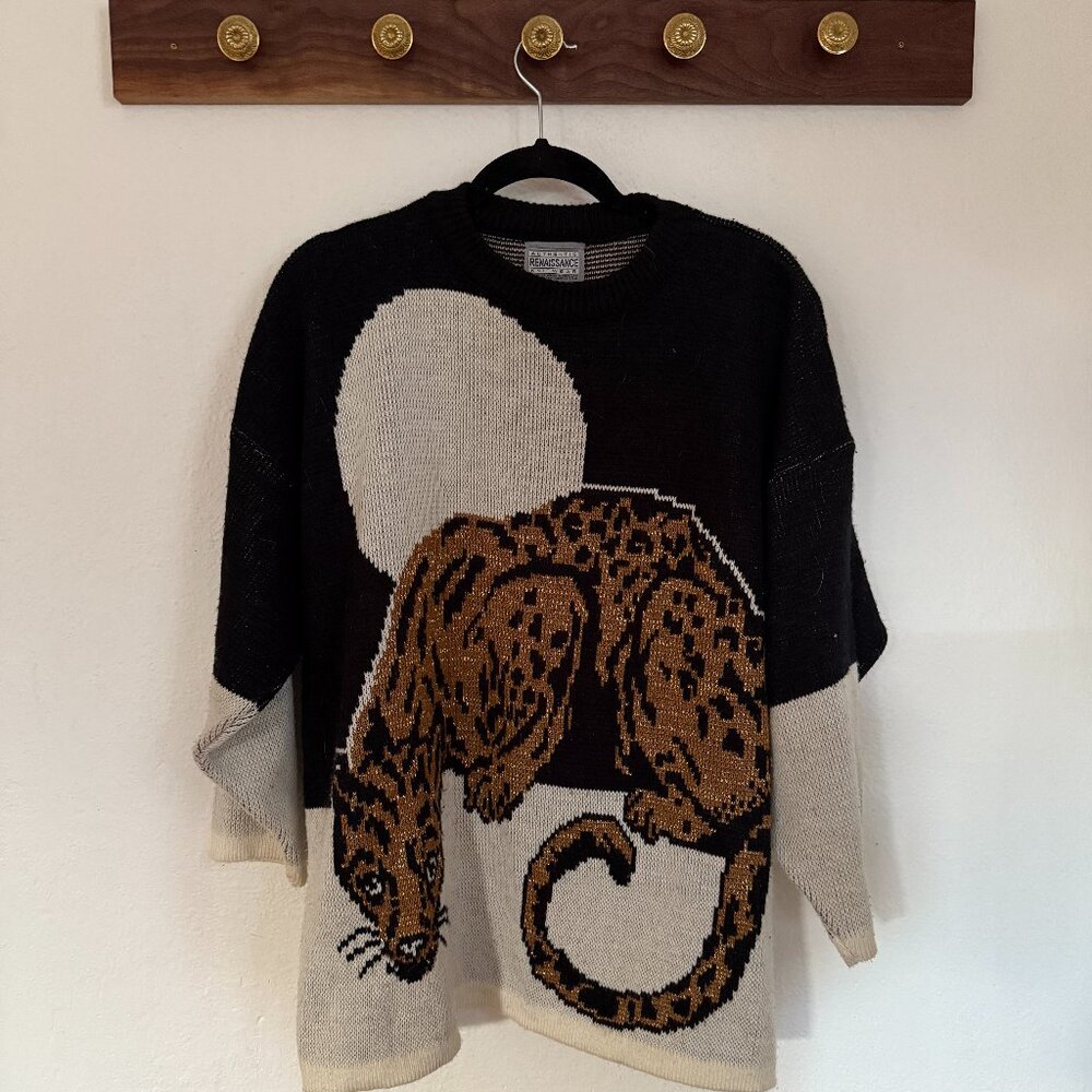Vintage Authentic Renaissance Knitwear Metallic Leopard Oversized Sweater